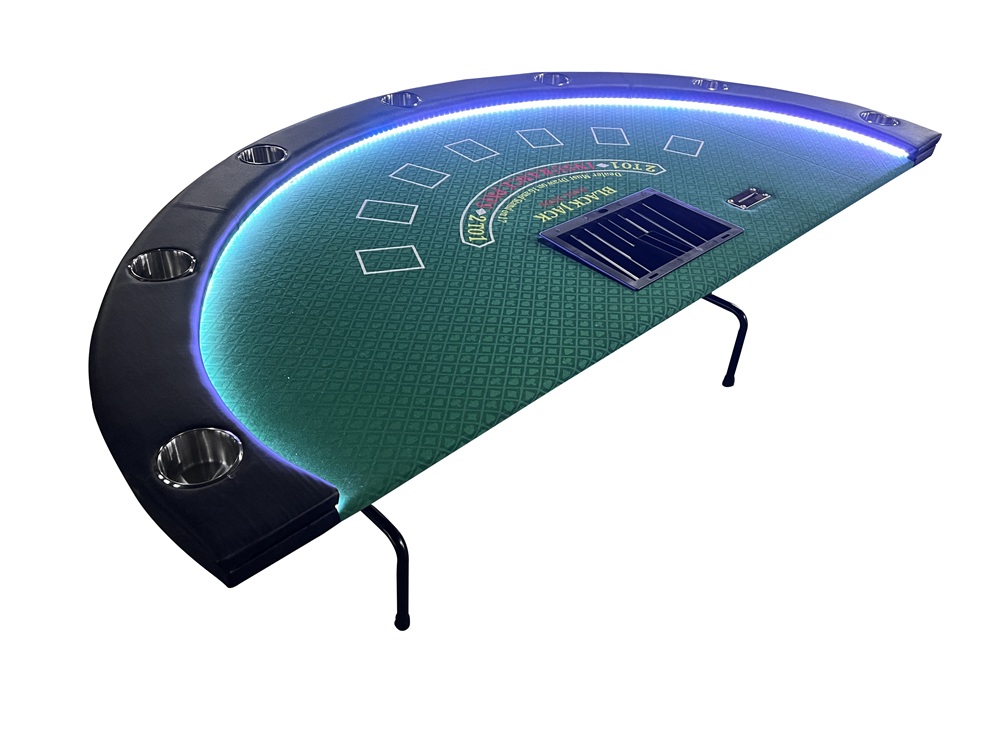 In stock !! 84" blackjack table w/ black felt, folding legs with LED lights