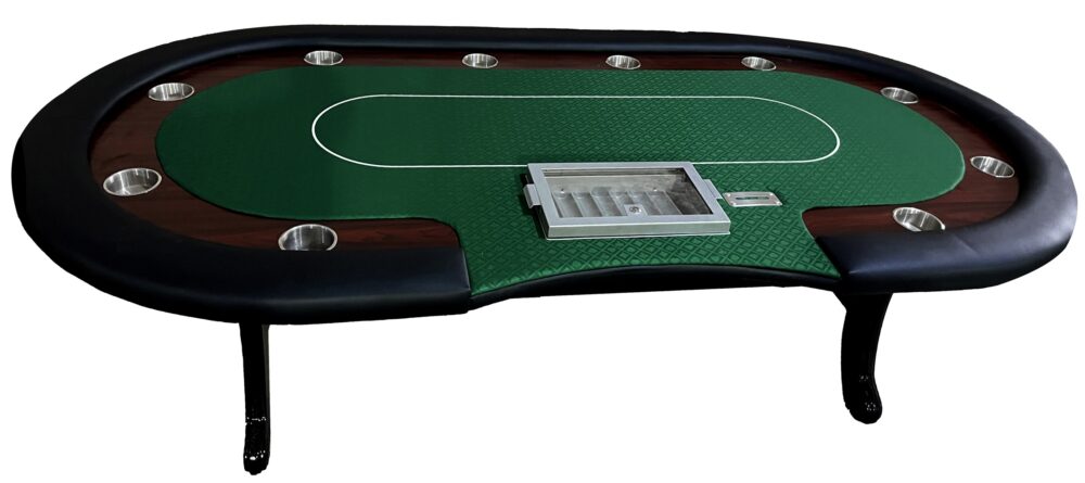 96" upgraded dealer Poker table w/ sturdy wooden legs, jumbo cups & a race track chip rail