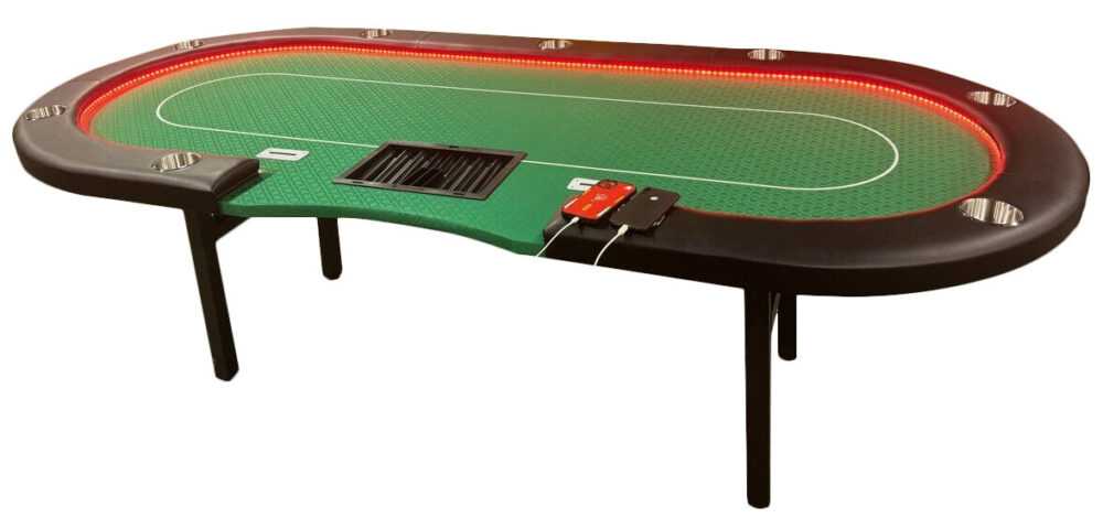 108" sturdy folding legs Poker Table with LED Lights & USB Phone Charger - Green felt