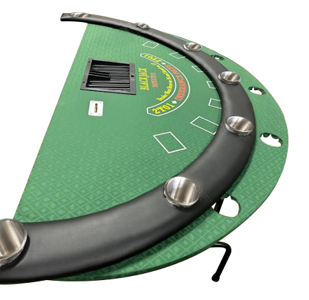 84" Blackjack Table, 37" Tall Folding Metal Legs, green felt, replaceable felt - Image 2
