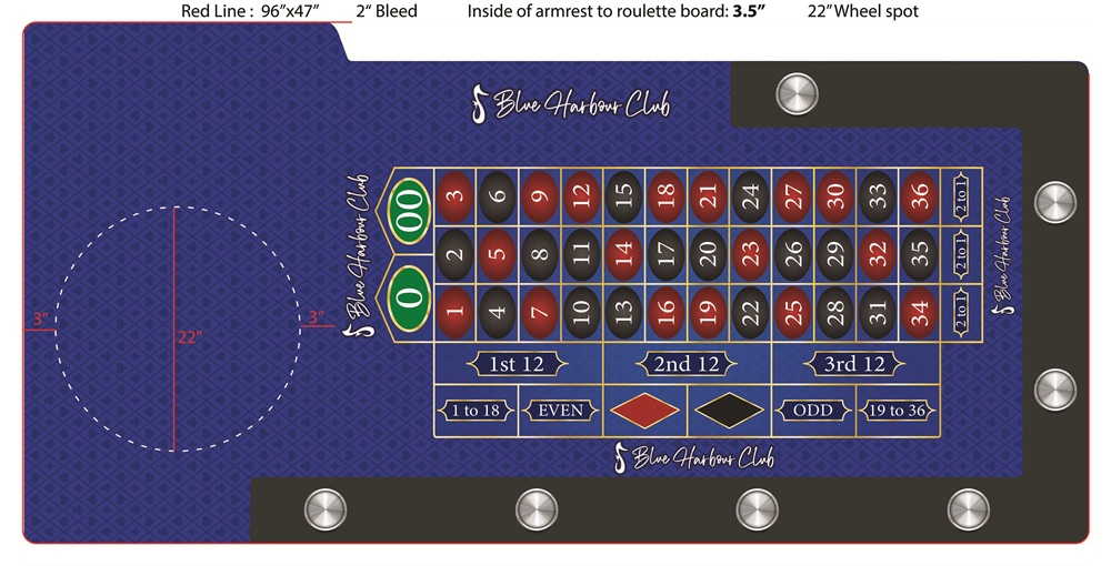 96" Roulette table w/ custom felt, new WS2 Wooden legs