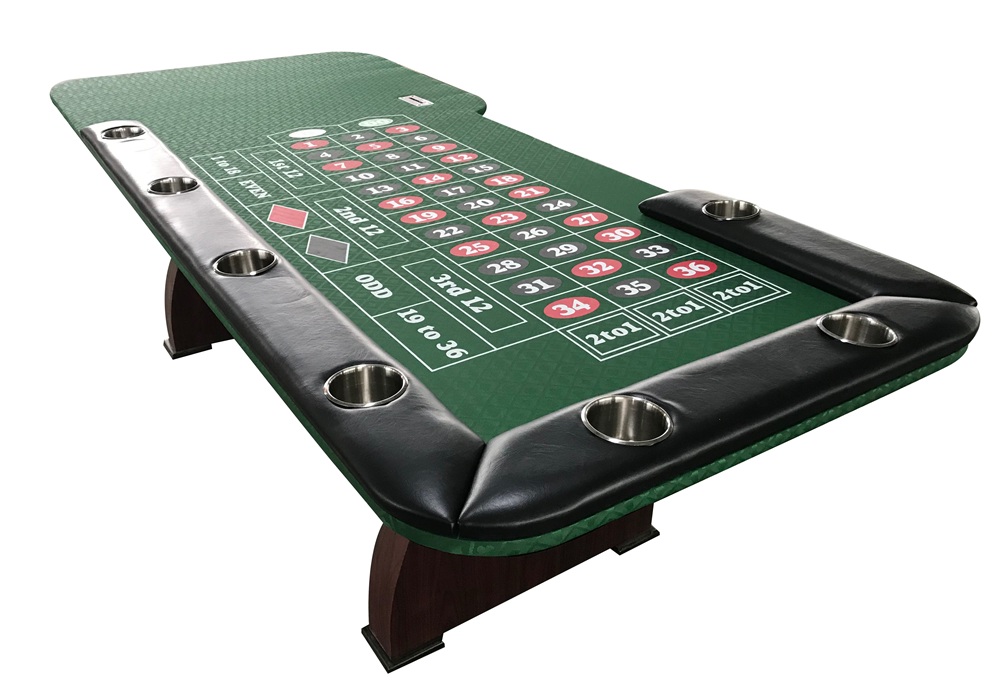 96" Roulette table w/ custom felt, folding metal legs - Image 7