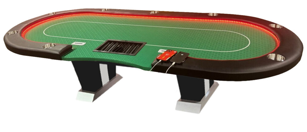 108" Poker Table with Twin V base, LED Lights & USB Phone Charger - Green felt