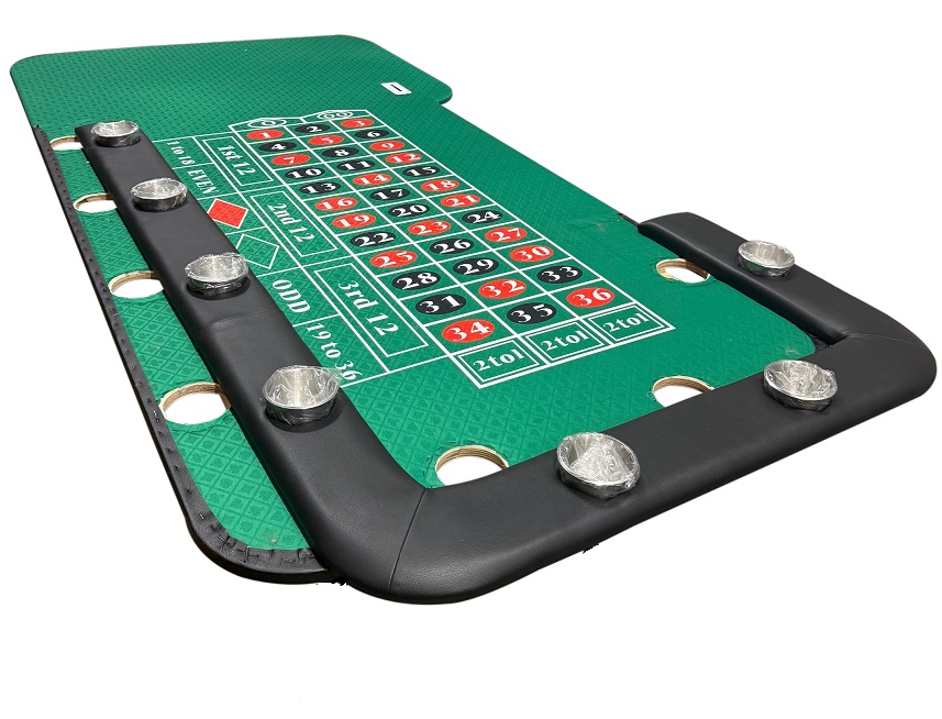 96" Roulette table w/ custom felt, folding metal legs - Image 8