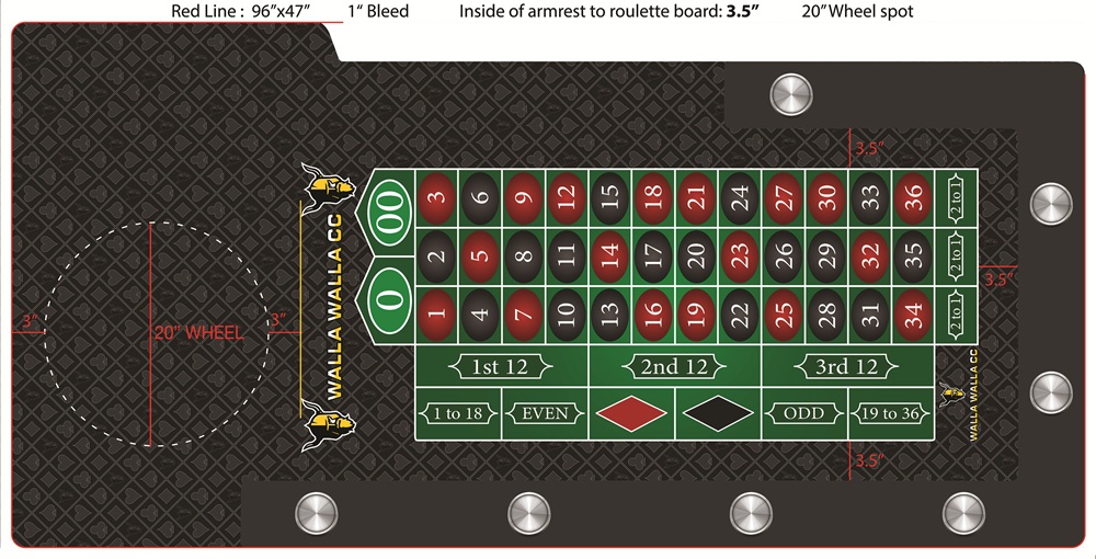 96" Roulette table w/ custom felt, folding metal legs - Image 4