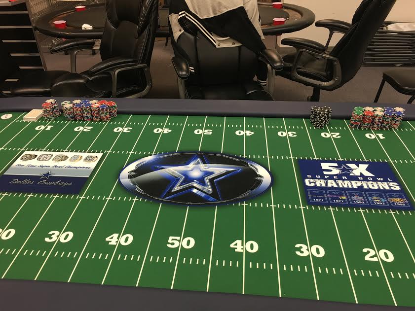 96" dealer Poker table w/ Dallas Cowboy felt, LED lights, sturdy wooden legs - Image 2