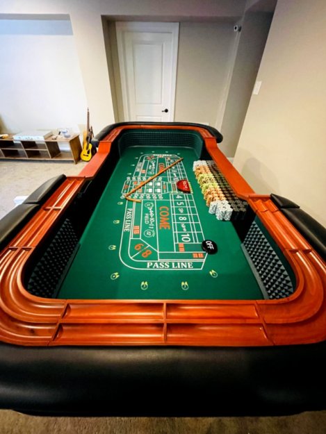 93" Craps Table green felt - ideal for a home game room