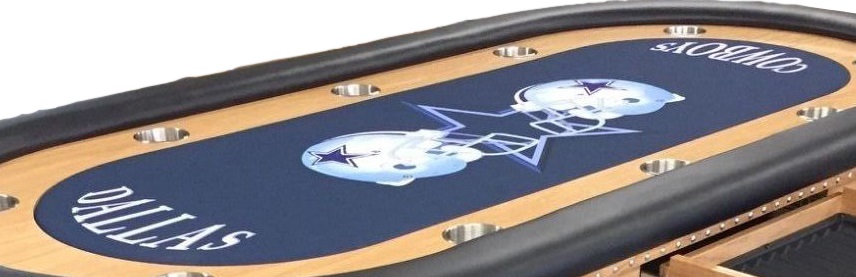 96" dealer Poker table w/ Dallas Cowboy felt, LED lights, sturdy wooden legs - Image 3