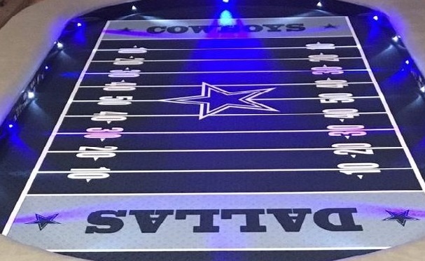 96" dealer Poker table w/ Dallas Cowboy felt, LED lights, sturdy wooden legs - Image 5